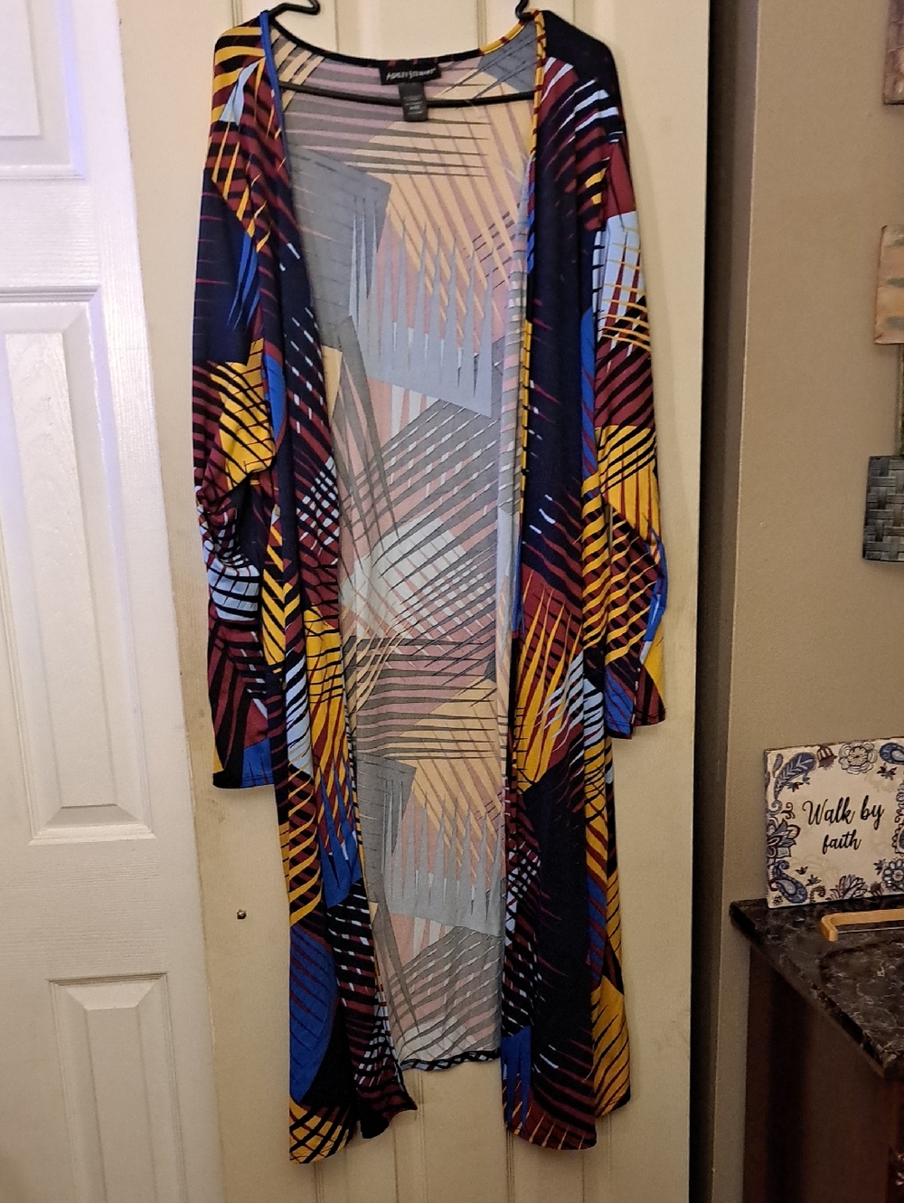 Ashley Stewart Navy and Lavender Abstract Print Top